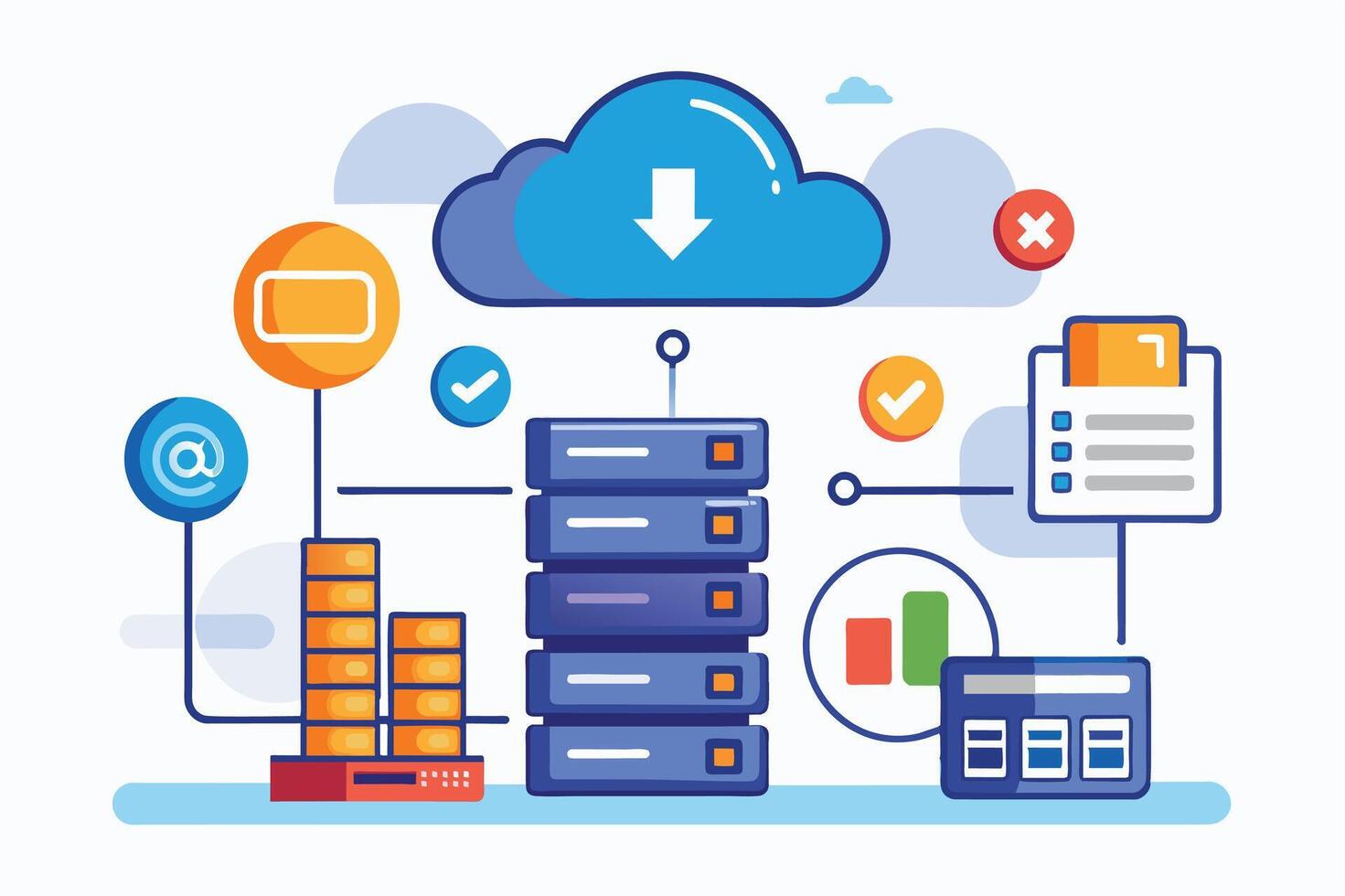 خرید سرور ابری 2 illustration depicting a cloud based server management system with multiple features and options for data storage access and security free vector